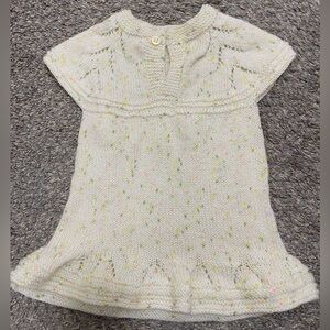 Handmade knitted off white cream dress for girls size 12-24 months